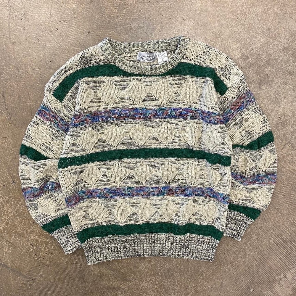 Vintage 90s Striped Method Knit Sweater Earth Toned Size Large